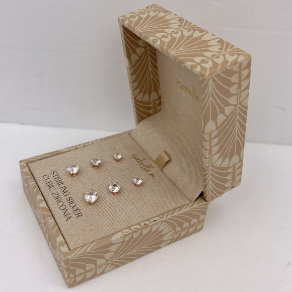 ISABELLA M, STERLING SILVER WITH CUBIC ZIRCONIA, ROSE GOLD STUD EARRINGS 3 PAIRS - Picture 2 of 16